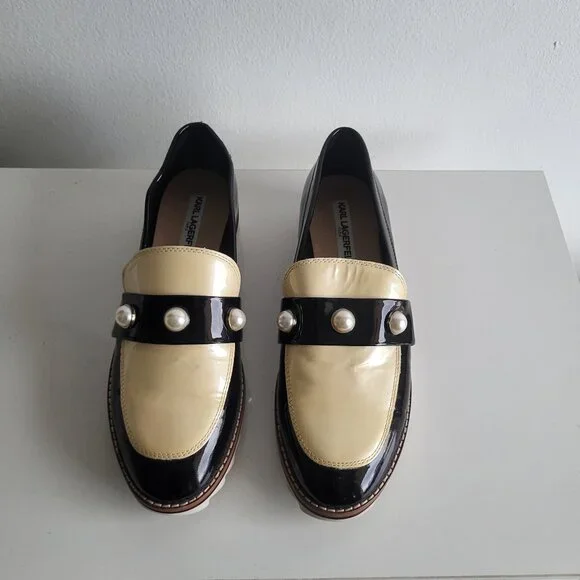Karl Lagerfeld Dakota Platform  Loafers moccasins Shoes With Pearls 8M - Picture 2 of 7